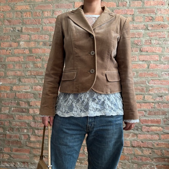 Velvety Tan Blazer Jacket y2K vibe size medium (8) - Picture 2 of 8